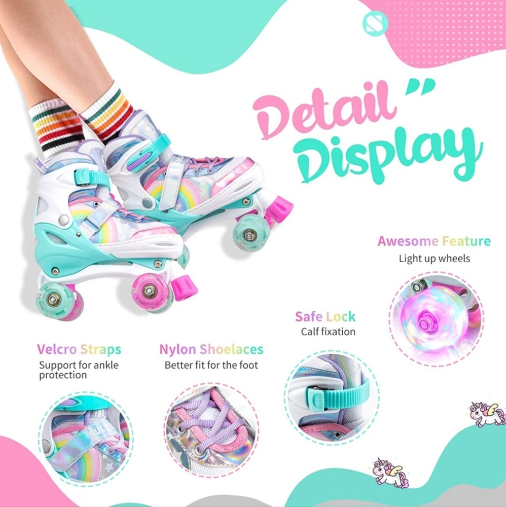 Kids Light-Up Rainbow Roller Skates in Purple & Teal - Picture 3 of 6